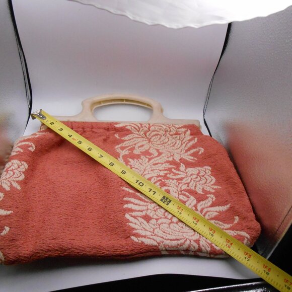 VINTAGE HANDMADE CORAL PINK FLORAL TAPESTRY HANDBAG PURSE - Picture 8 of 10